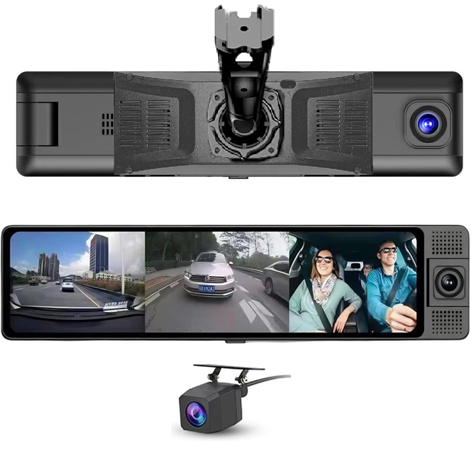4K Car DVR Monitor Dashcam FHD 1080P 2K Car Camera 3 Channels Rearview Mirror Camera 360 Degree View Mirror Dash Camera Recorder