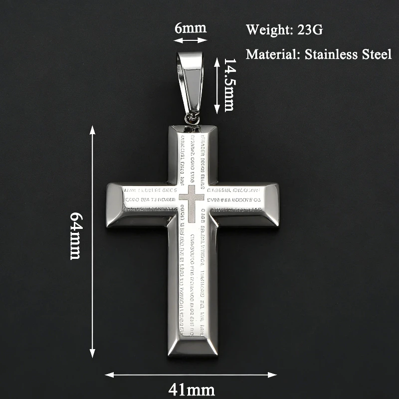 Wasserdichter Kreuzanhänger, christlicher Gebetsanhänger, trendiger Gothic-Party-Schmuck für Männer, Edelstahl-Bibel-Amulett-Halsketten – Detail 1