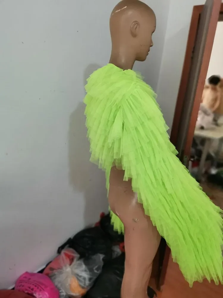 Strój piosenkarza Żółty czerwony szal Bar Party Kostium sceniczny Seksowna kobieta Gogo Dance Mesh Rękaw na ramię Ubrania dla piosenkarza