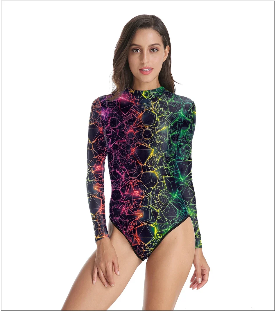 

Teanoon New One Piece Swimsuit Bathing Surf Suit Purple Galaxy Star Swim SuitPrinted Women Swimwear Loog Sleeve Zippered
