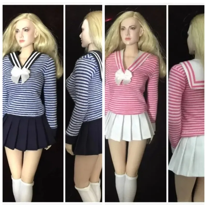 

1/6 Scale Female Soldier Long Sleeve Sailor Uniform Navy/Student Pleated Skirt for 12" Action Figure Body Doll Model Accessory