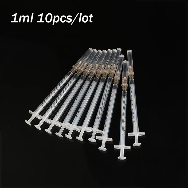 10Pcs 1ml Plastic Syringe Needle Feeder Industry Syringe With Hats Syringes With Needles Injector Veterinary Syringes