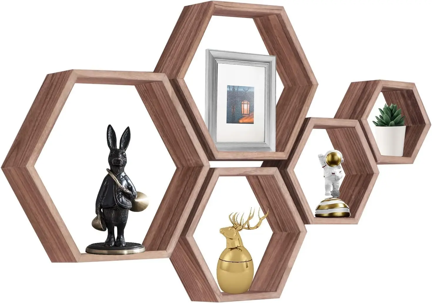 

Hexagon Floating Shelves,Honeycomb Shelf Set of 5,Octagon Shelves Wall Mounted Hanging Storage Cube Wood for Bathroom K
