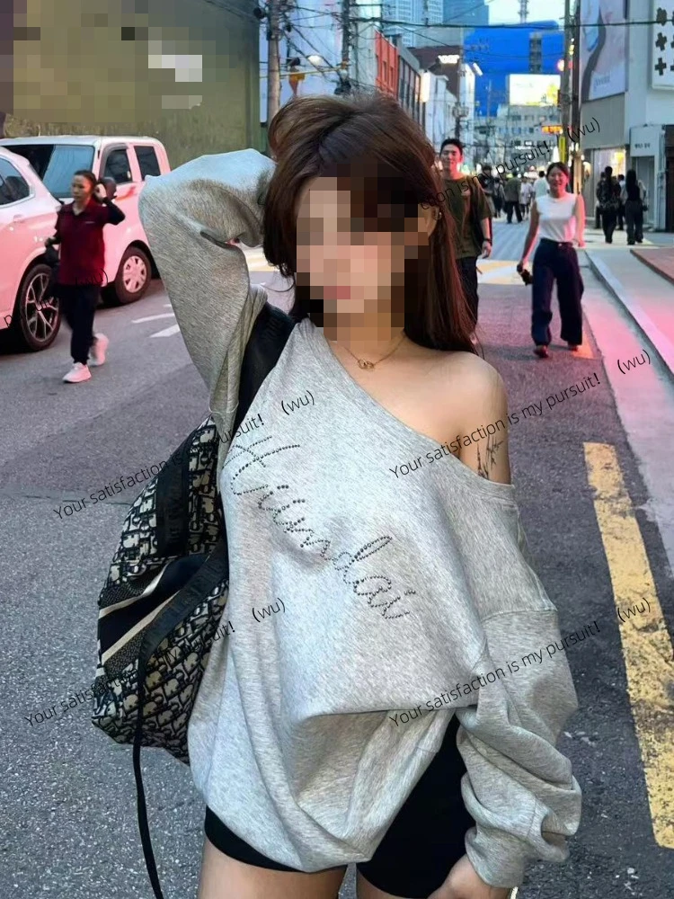 

ZOCI-Y2k women's off-the-shoulder sweatshirt, loose casual retro high street blazer, spring and autumn daily hoodie