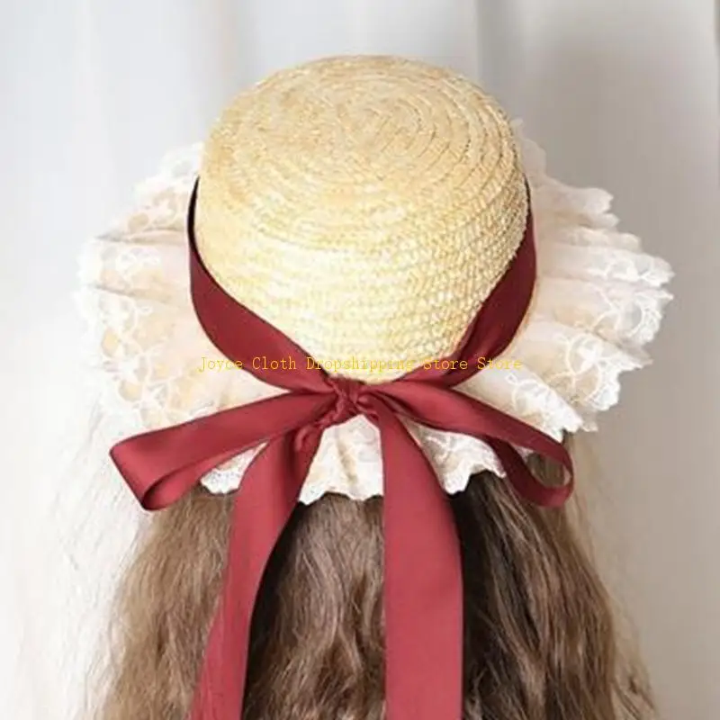 

Ribbon Straw Beach Hats For Women Wide Summer for Sun Hats Flat Hat for sun for 10CD
