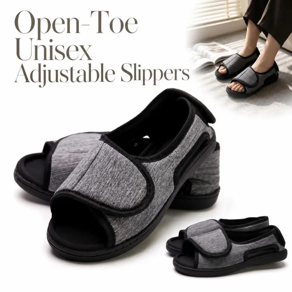 Open-Toe Unisex Adjustable Slippers Breathable Soft Wide Width Sandals Lightweight Non-slip Swollen Feet Slippers Daily‑wear