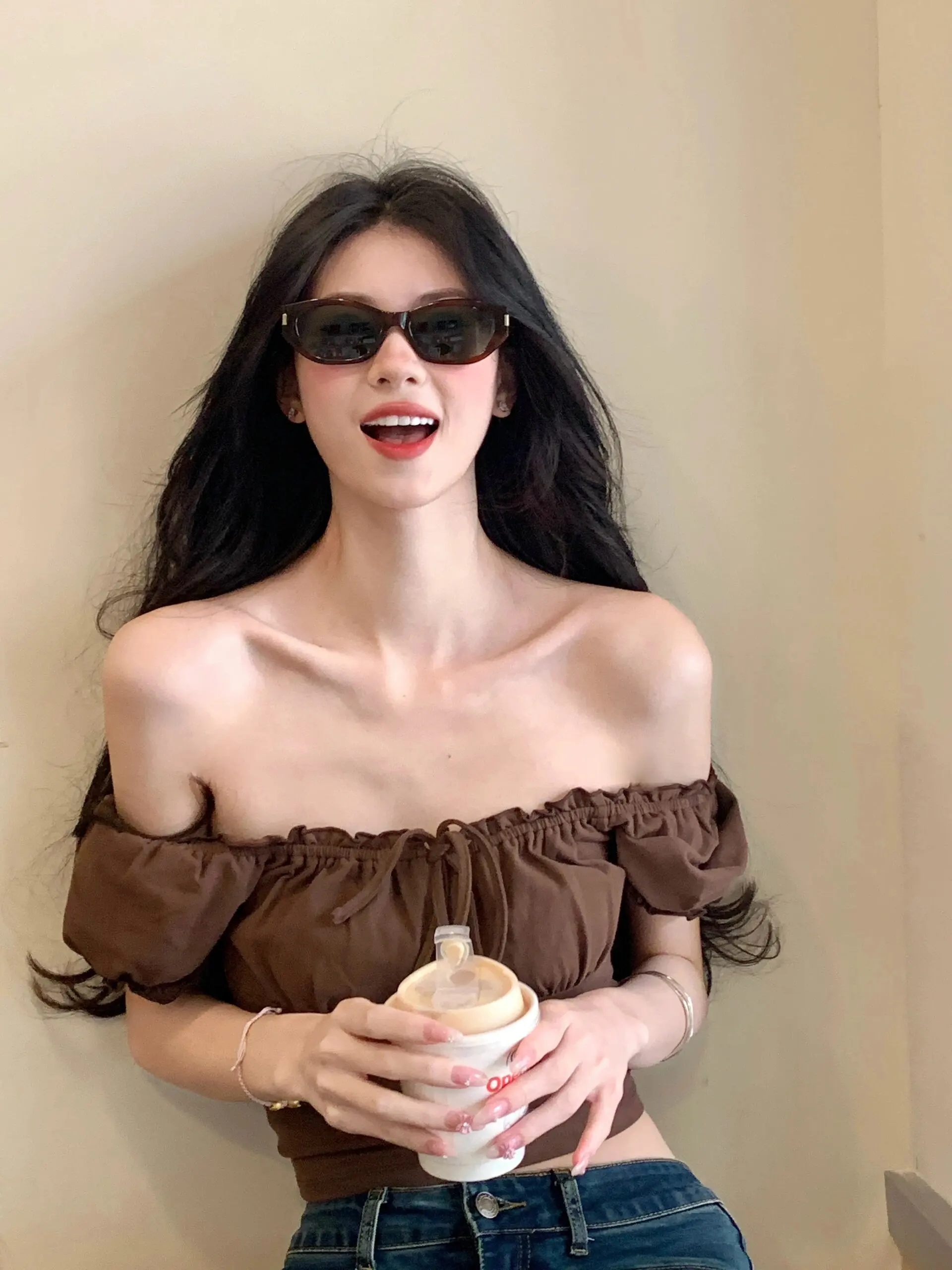 

Pure Desire Сексуальная футболка с квадратным воротником и поясом Bubble_Sve, женская летняя пикантная верхняя одежда для похуденияTop