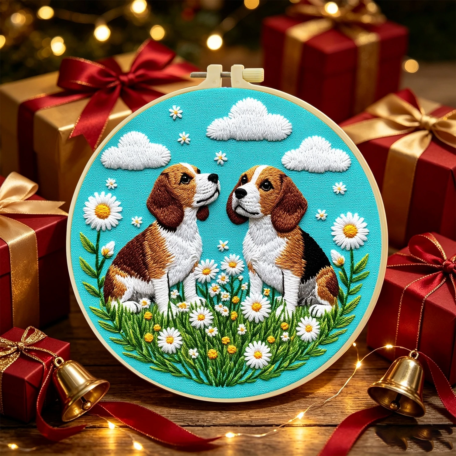 1 Set Daisy Beagles DIY-Stickerei-Set für Anfänger, Stick-Starter-Kit, Kreuzstich-Kunstgeschenk, Nadelarbeiten – Detail 5