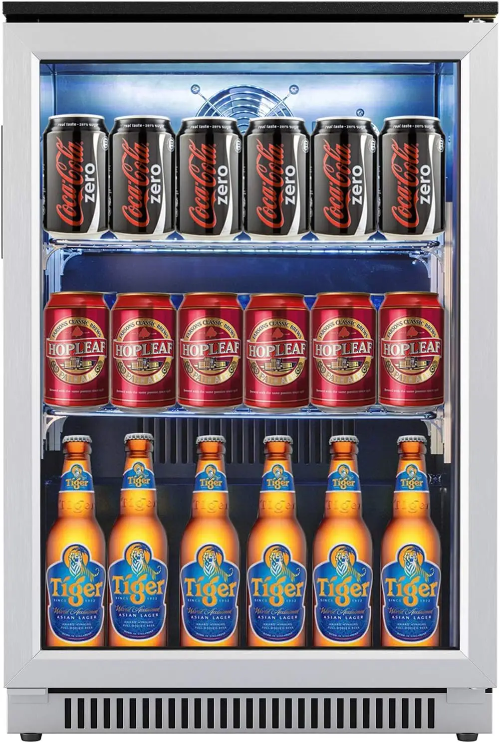 20 Inch Wide Built in Under Counter Refrigerator with Clear Glass Front Door, 120 Can Under Counter Cabinet Soda Beer Drink