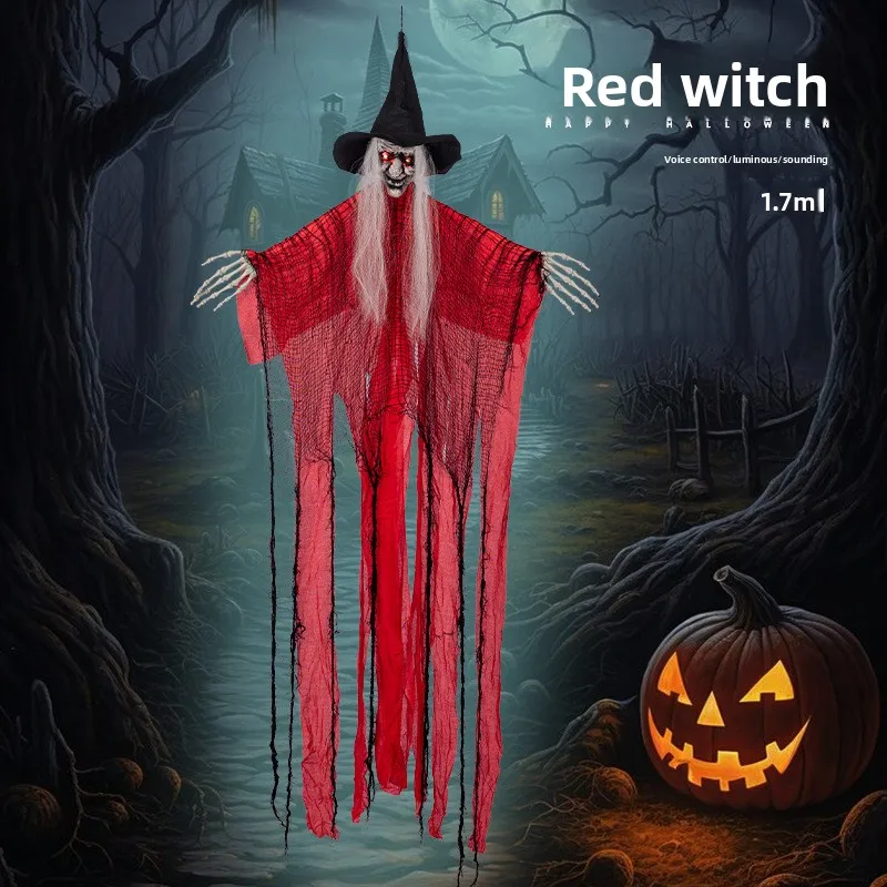 Scary Hanging Witch Decor Halloween Decorations Outdoor Talking Flying Sound Activated Party Supplies for Haunted House Garden