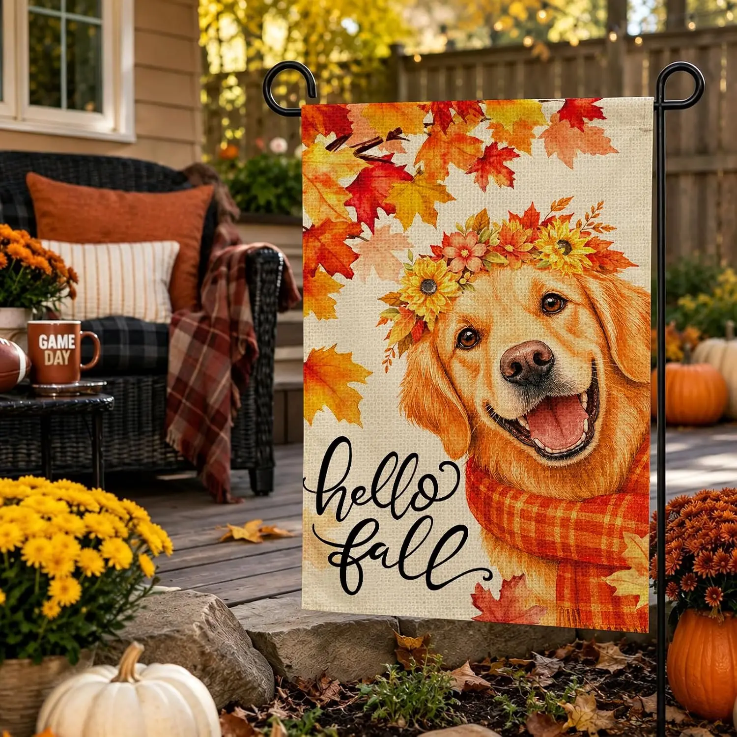 Louise Maelys Fall Garden Flag 12x18 Inch, Golden Retriever Welcome Yard Flag Double Sided, Autumn Maple Leaf Outdoor Outsid yyi
