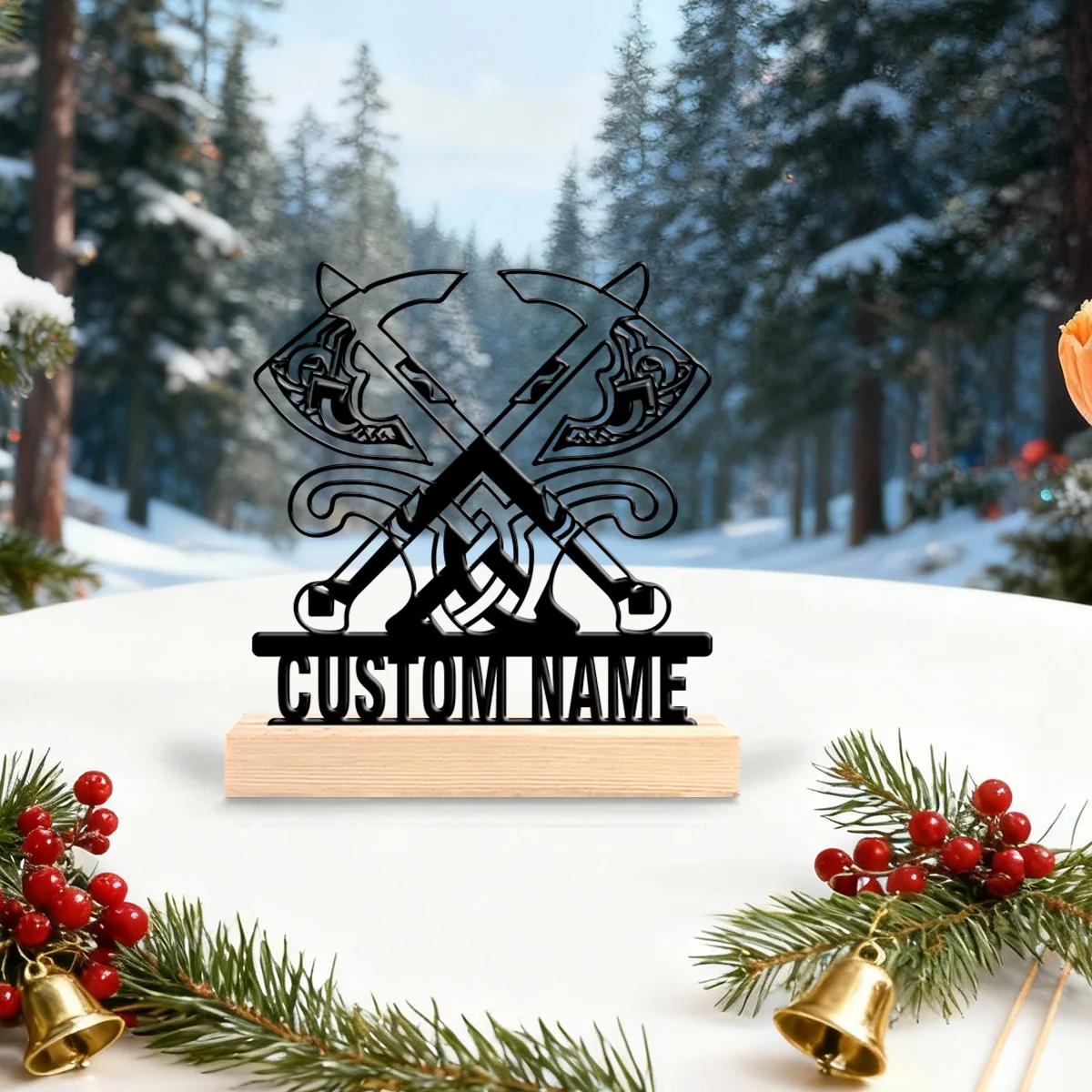 1pc Interesting Metal Desktop Decoration Custom Name Equipped with Wooden Base New Home Gift for Friends,Decorative Ornaments