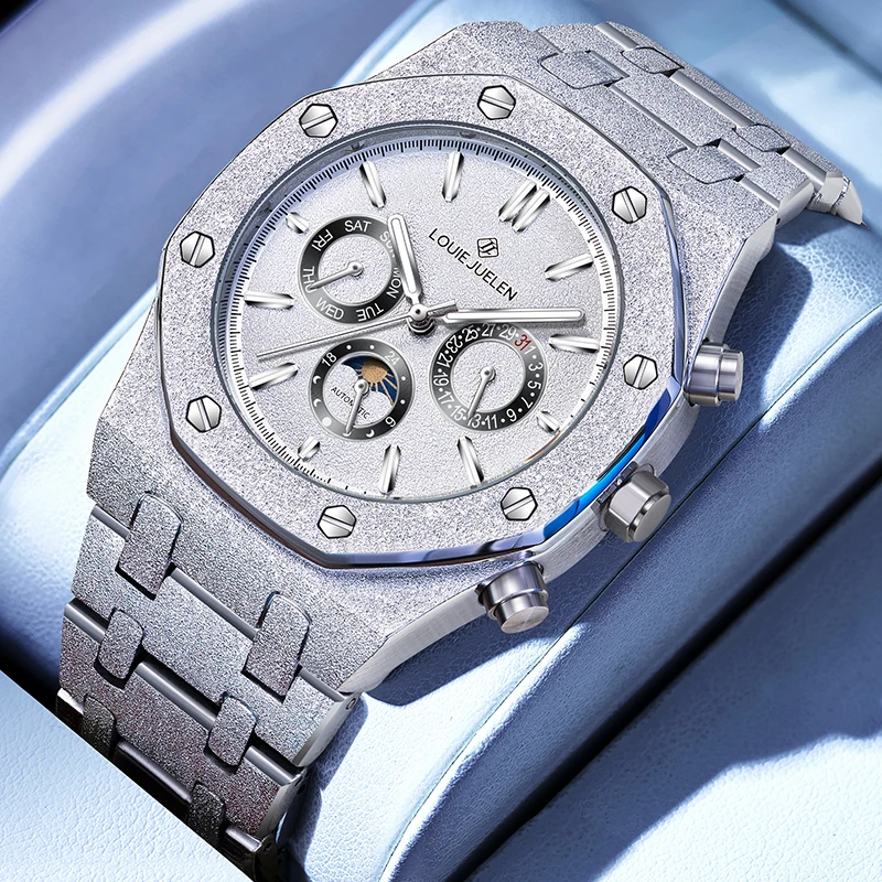 

2025 LOUIE JUELEN Luxury Men's Automatic Watch Top Brand Mechanical Frame Original Gold Watch Waterproof Clock Relogio Masculin