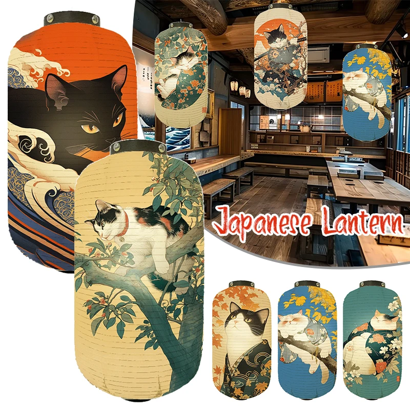 20x35cm Japanese Kimono Samurai Cat Art Pattern Lantern Restaurant Izakaya Cuisine Decor Advertising Sign Ukiyo-e Cloth Lanterns