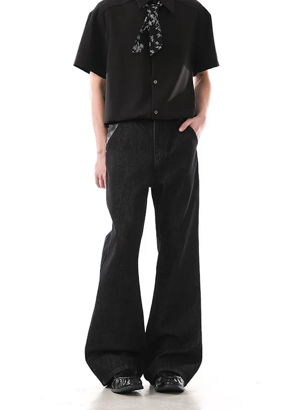 

TANGZ Studio Men's Slim Fit Original Denim Jeans Micro Flared Four-Line Casual Pants Cotton Straight Leg Trousers