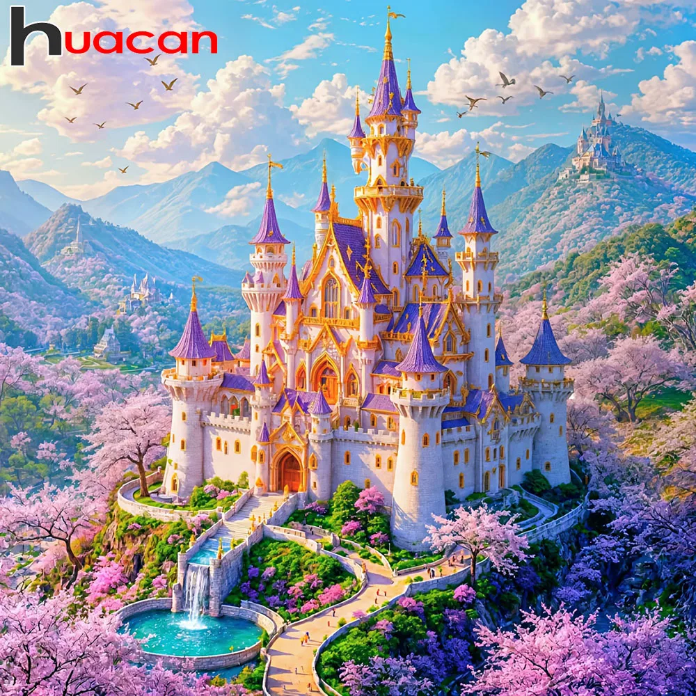 Huacan 5D Diamantmalerei Schloss Vollquadratisch Rund Stickerei Angebot Landschaft Heimdekoration Neuheiten