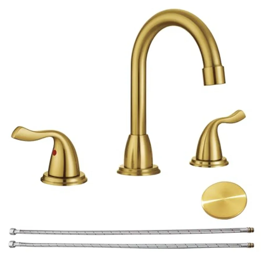 

Bathroom Faucets for Sink 3 Hole 8 inch Widespread Bathroom Sink Faucet with Drain Double Lever Handle Faucet Bathroom Vanity F