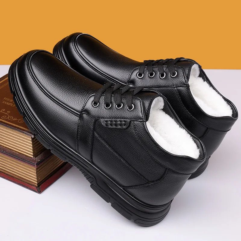 2025 Winter High-top Warm Cotton Shoes for Men Fashion Casual Black Lace Ankle Boots Male New Designer Business Leather Shoe Man - Image 5