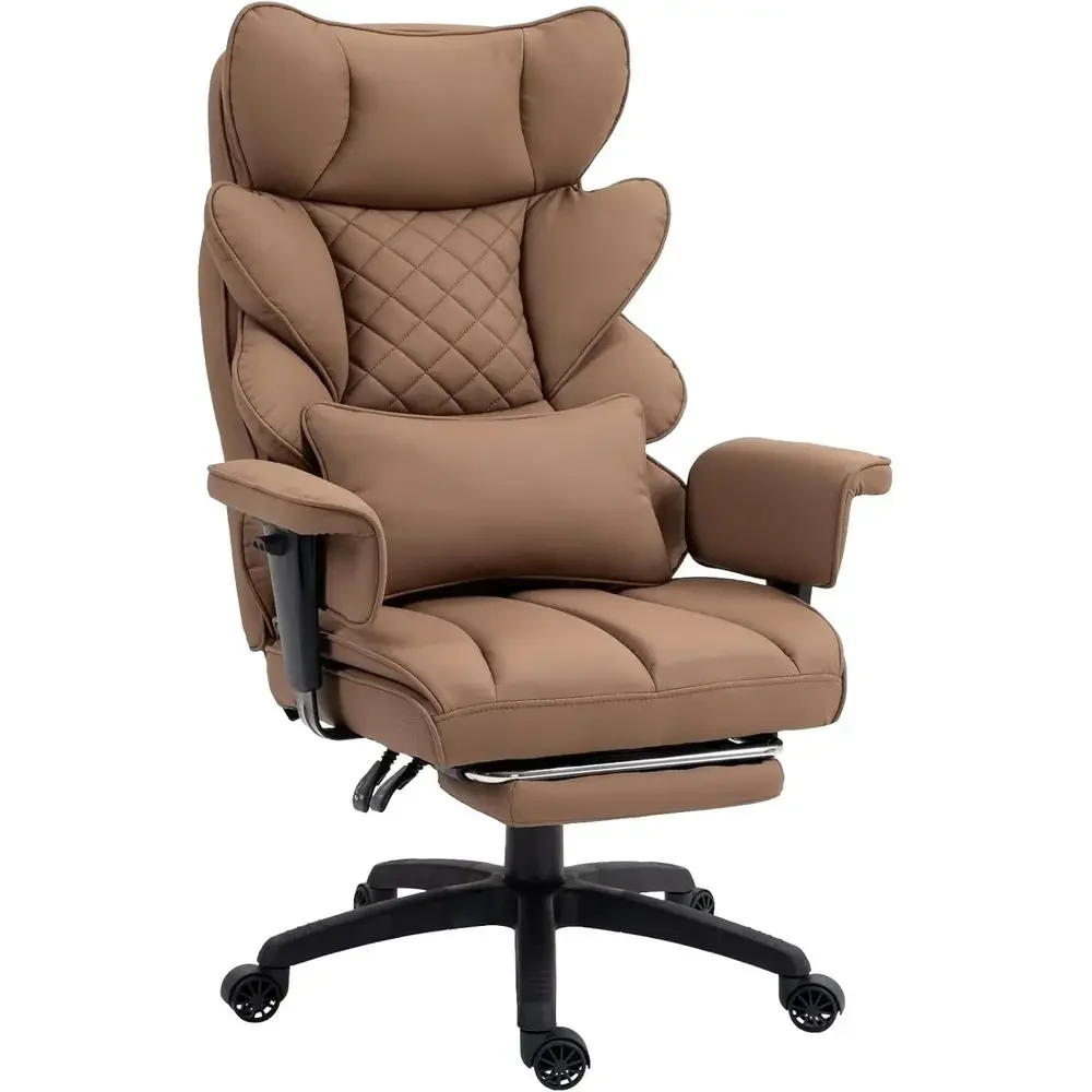 Luxury High-Back Gaming Chair with Lumbar Support, Adjustable Armrests, and Padded Seat in Brown PU Leather