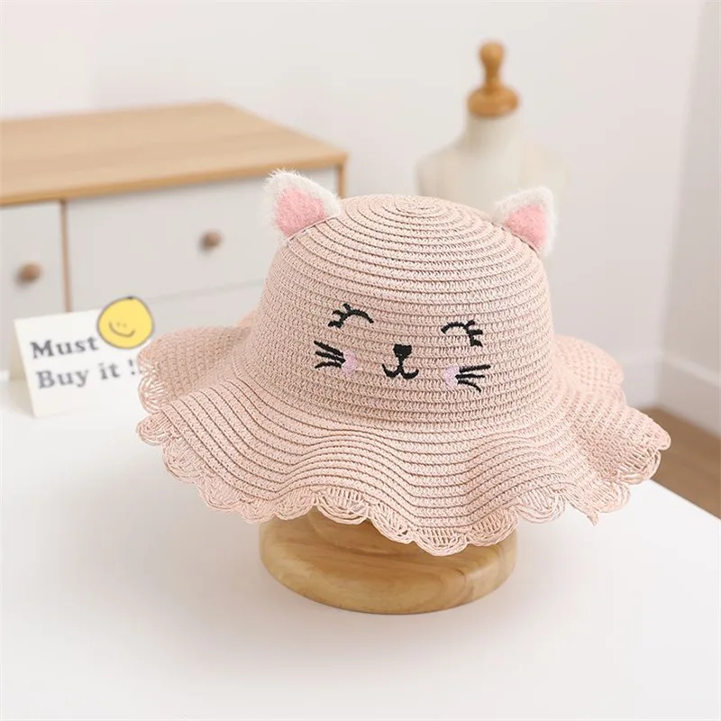 Children\'s Cartoon Cute Three-dimensional Cat Ears Fashion Sweet Girl Summer Outing Sun Sunscreen Fisherman Hat