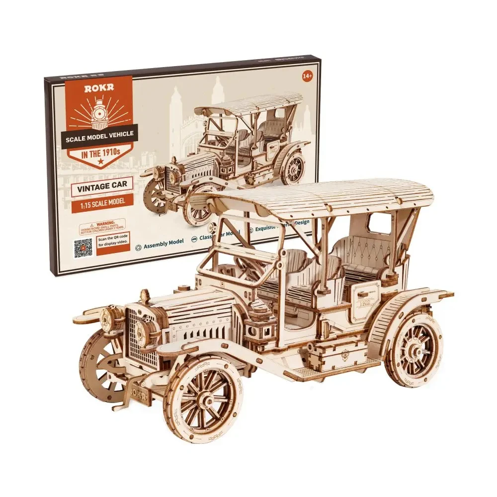 Robotime rokr 3d holz puzzle mc801 vintage auto für kinder erwachsene einfach montieren spielzeug chindren geschenke baustein kits drops hip