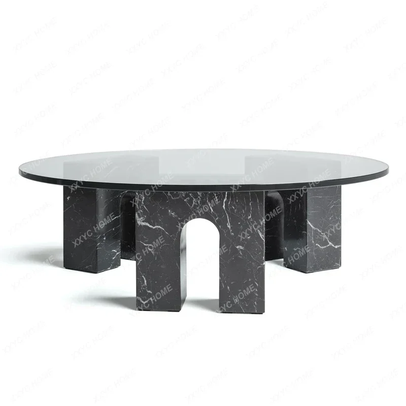 L Natural Marble Coffee Table Model Room Modern Simple Living Room Glass Round Coffee Table Small Apartment