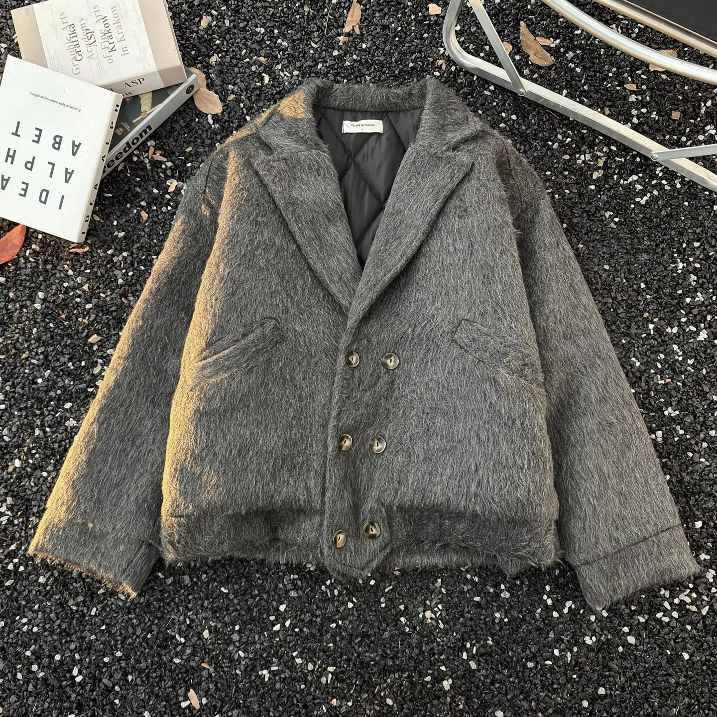 

Men's Cotton-padded Tweed Jacket Autumn Winter Double Breasted Gray Thick Coat Korean Casual Fashion Male Handsome Warm Overcoat