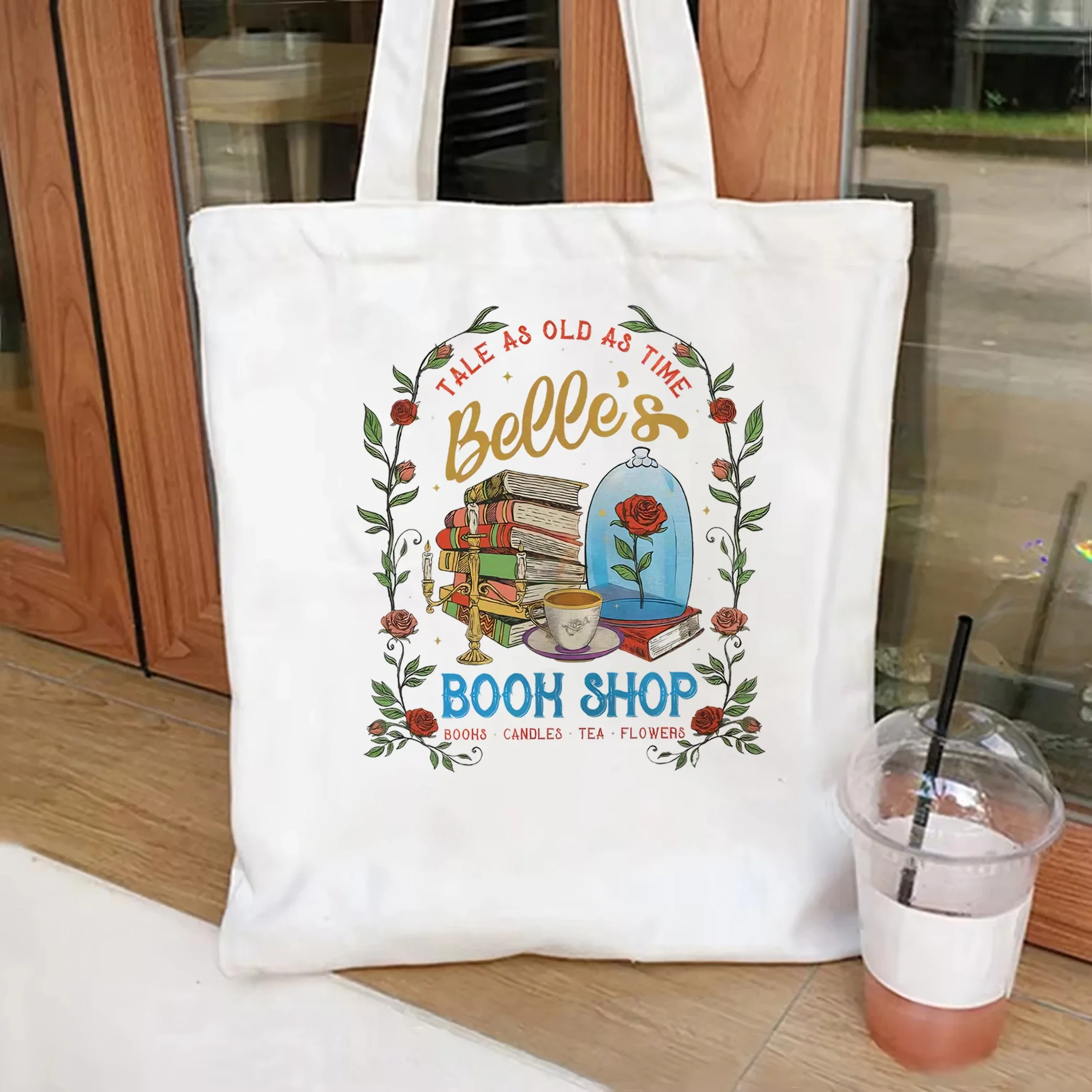 

Tale As Old As Time Belle's Book Shop Tote Bag Vintage Beauty And The Beast Tote Bag Gift For Book Lover Harajuku Print Tote Bag