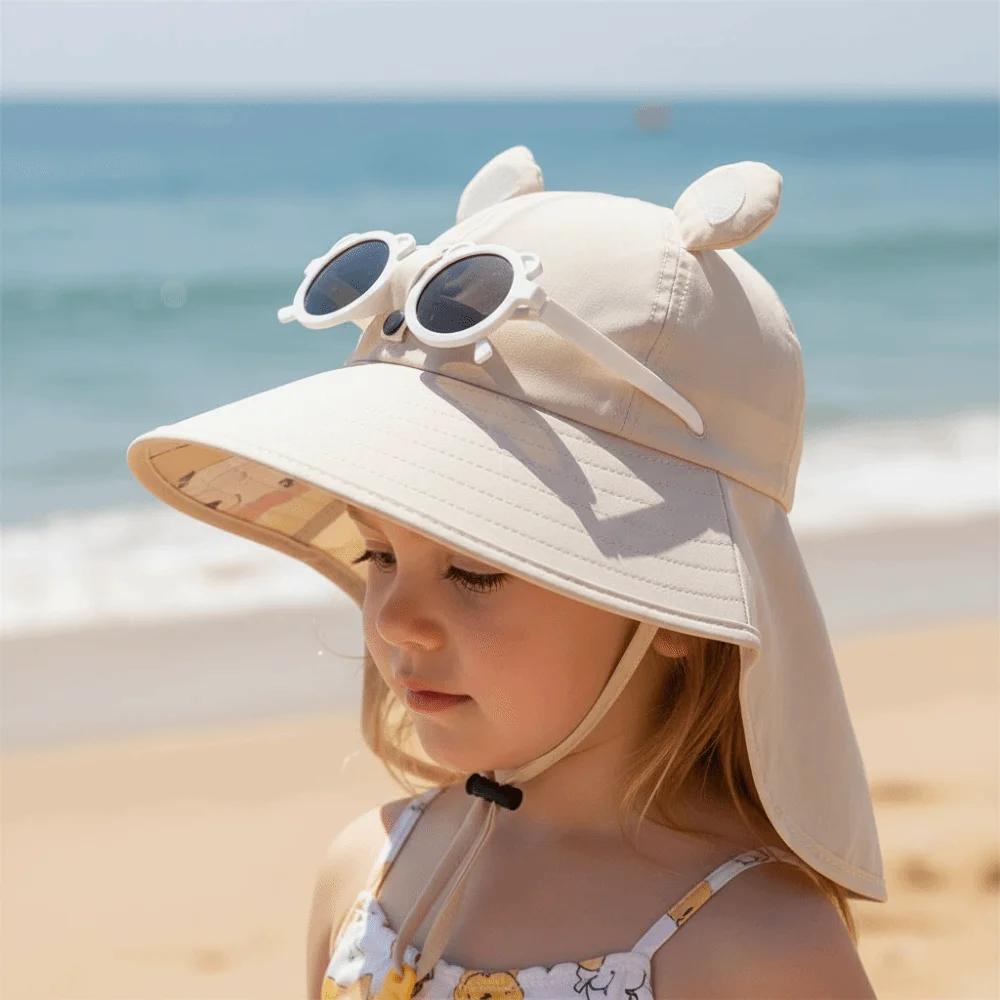 

Big Brim Children's Sun Hat Sun Protection Foldable Whistle Sunglasses Sunscreen Hat Extended Shawl UV Resistant