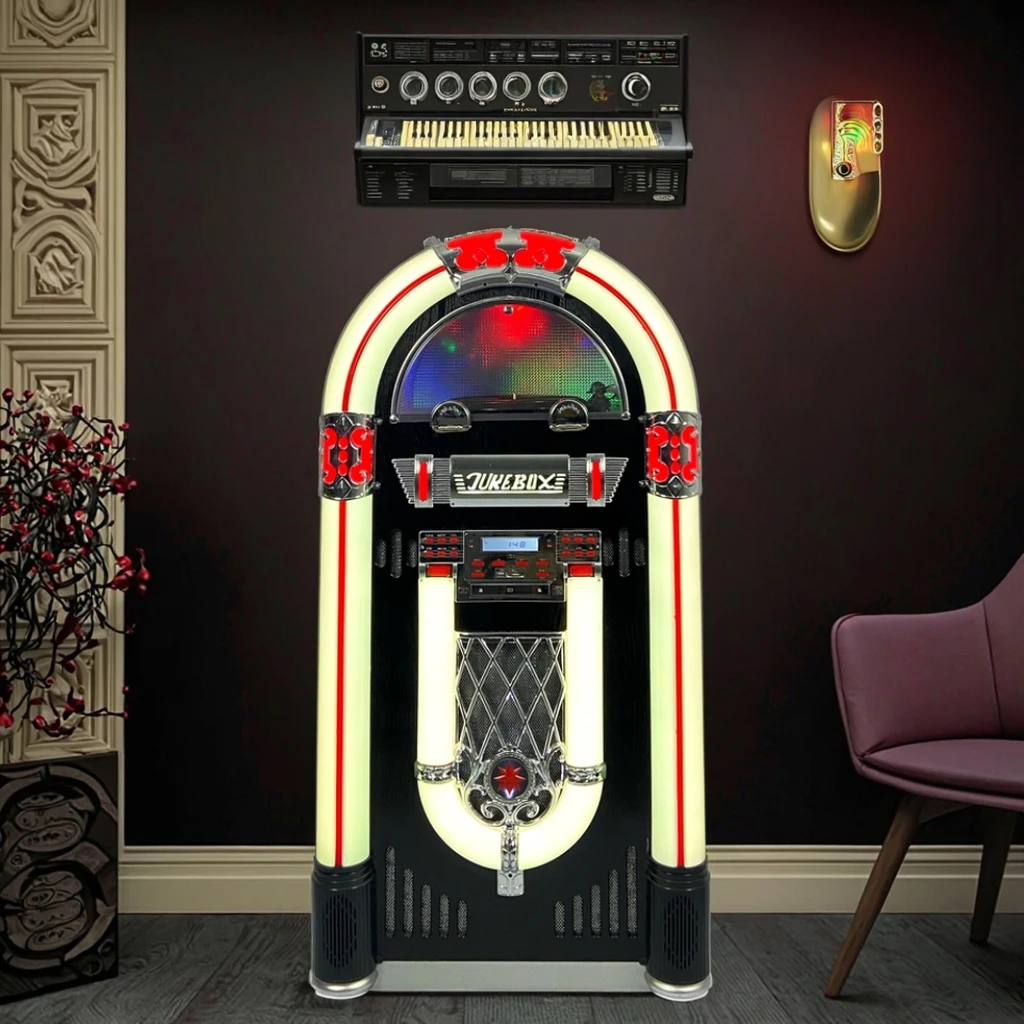 الرقمية الرجعية نمط Jukebox مشغل تسجيلات من الفينيل متعدد الوظائف محطة الموسيقى التجارية قناة ستيريو الالكترونيات الاستهلاكية