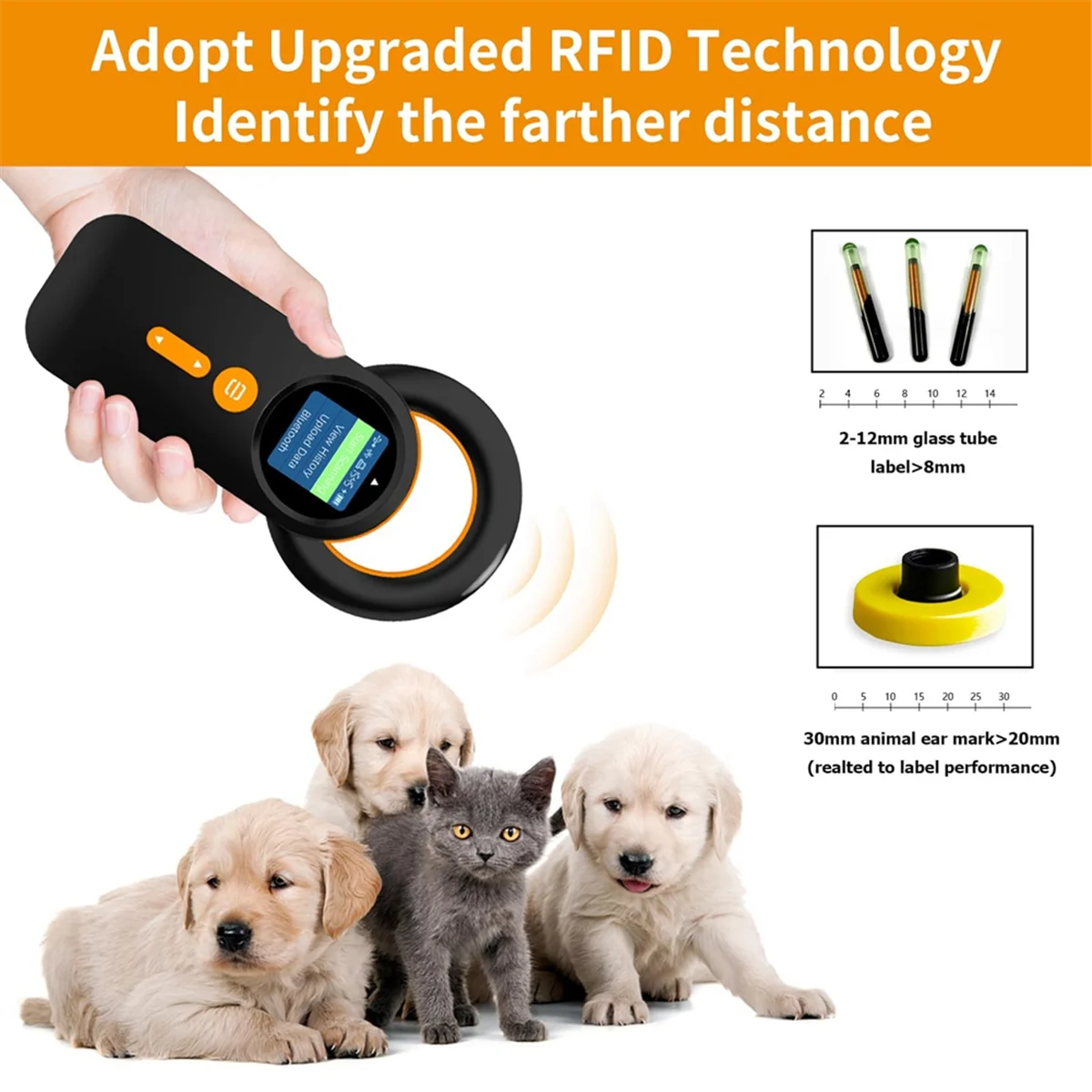 EYFL-Bluetooth Pet Micro-Chip Reader,3-In-1(2.4GHz Wireless+Bluetooth+USB) Animal Universal Microchip-Tag Reader Scanner ,Q30