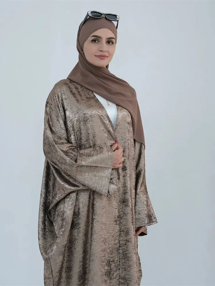 Ramadan Eid Open Satin Batwing Abaya Dubai Luxury 2024 Muslim Kimono Kaftan Dress Abayas For Women Kebaya Robe Femme Musulmane