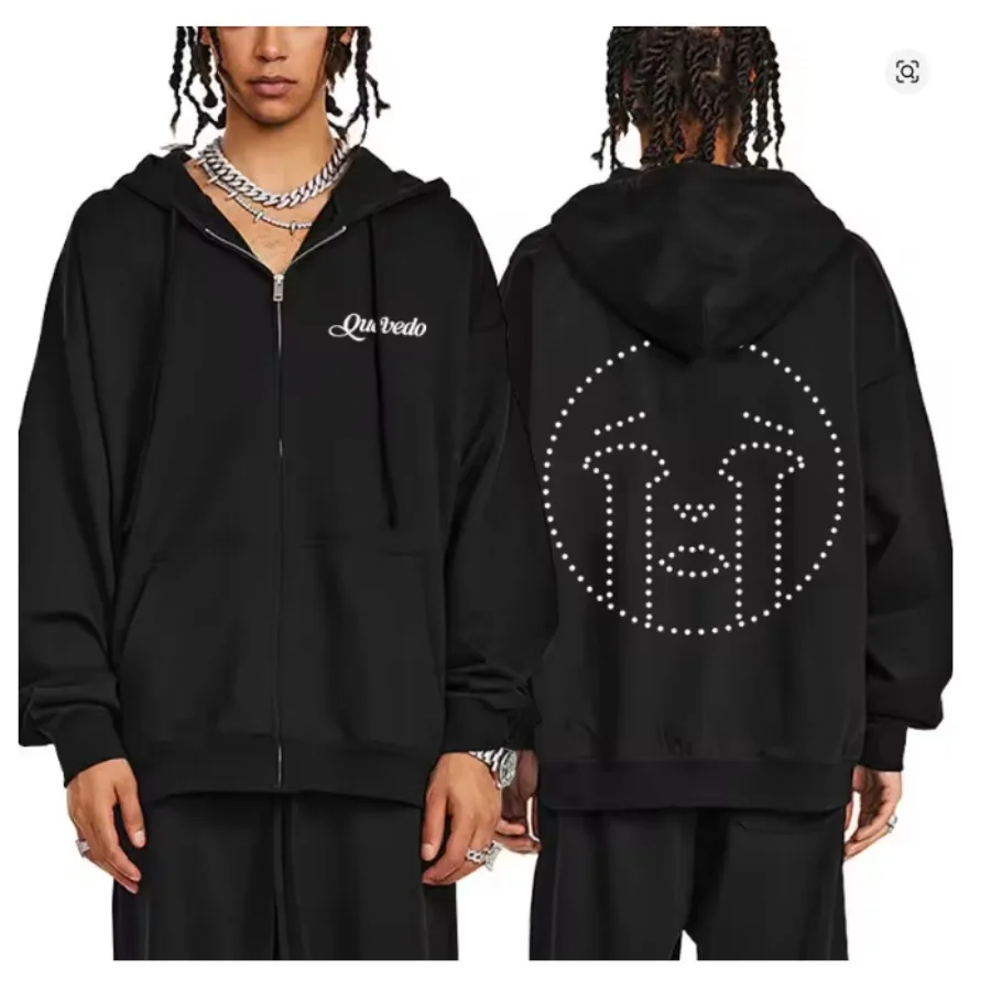 Rapper Quevedo Buenas Noches Album Graphic Zipper Hooded Coats Men Women Hip Hop Vintage Trend Zip Up Sweatshirts Casual Hoodies