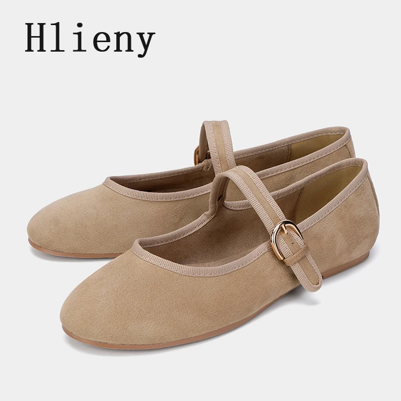 

Hlieny High Quality Suede Brand Ballet Flats Women Cozy Round Toe Shallow Mary Jane Shoes Elegant Narrow Buckle Strap Loafers