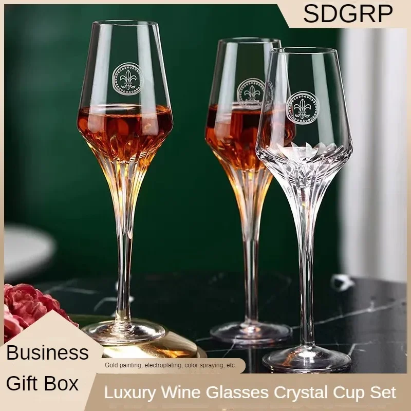 

100ML Light Luxury Retro Red Wine Glasses Business Gift Box Set Crystal Glass Whiskey Champagne Cup Transparent Goblet of Light