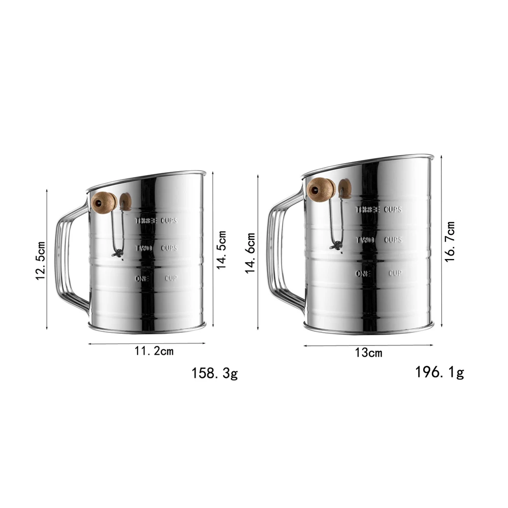 Stainless Steel Flour Sifter For Baking Powdered Sugar Shaker/Dispenser With Rotary Hand Flour Strainer Pastry Tools 0982