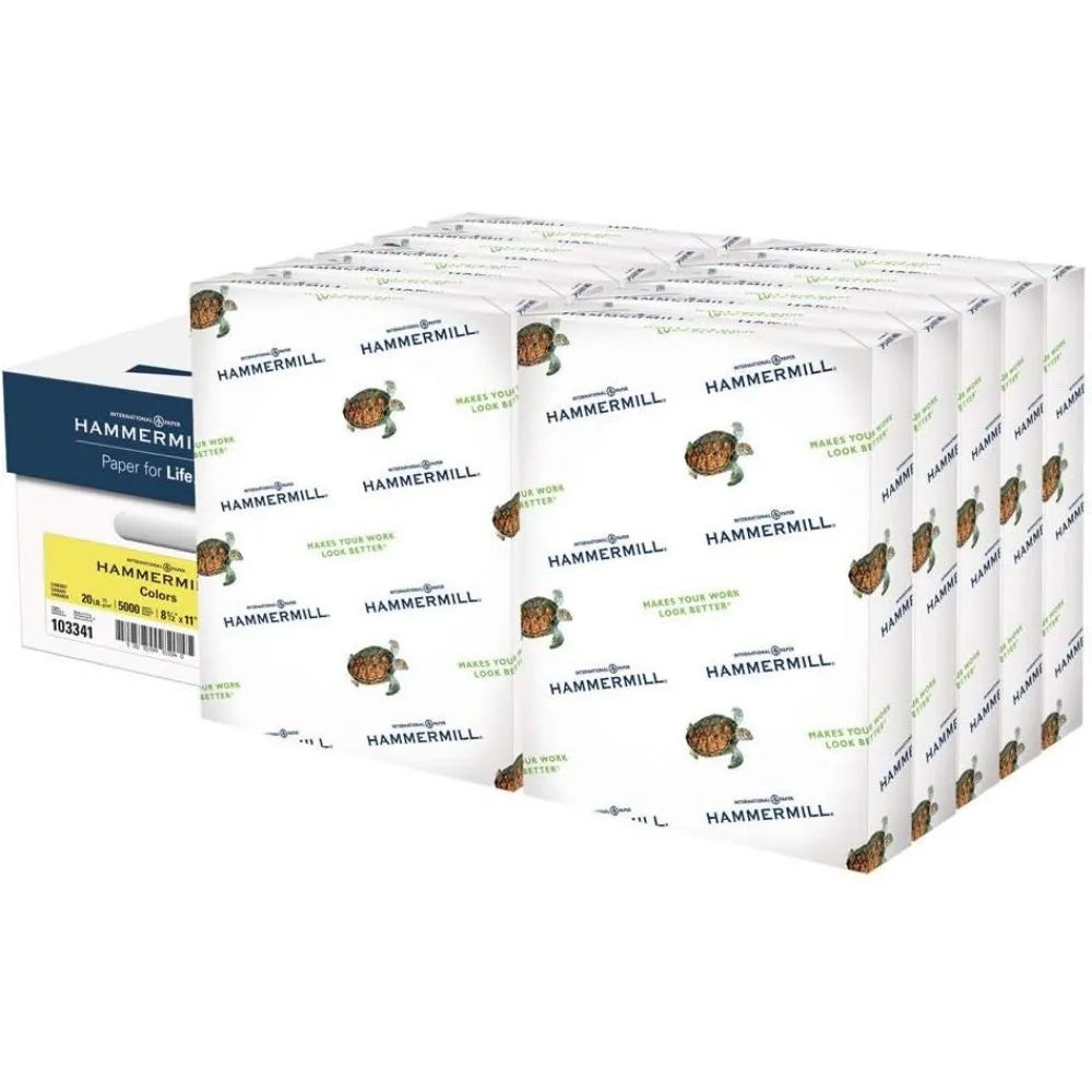 กระดาษสีเหลืองคานารี Hammermill 20 ปอนด์ ขนาด 8.5 x 11 นิ้ว แพ็ค 10 รีม (5,000 แผ่น) - ผลิตในอเมริกา, กระดาษสีพาสเทล, 103341C