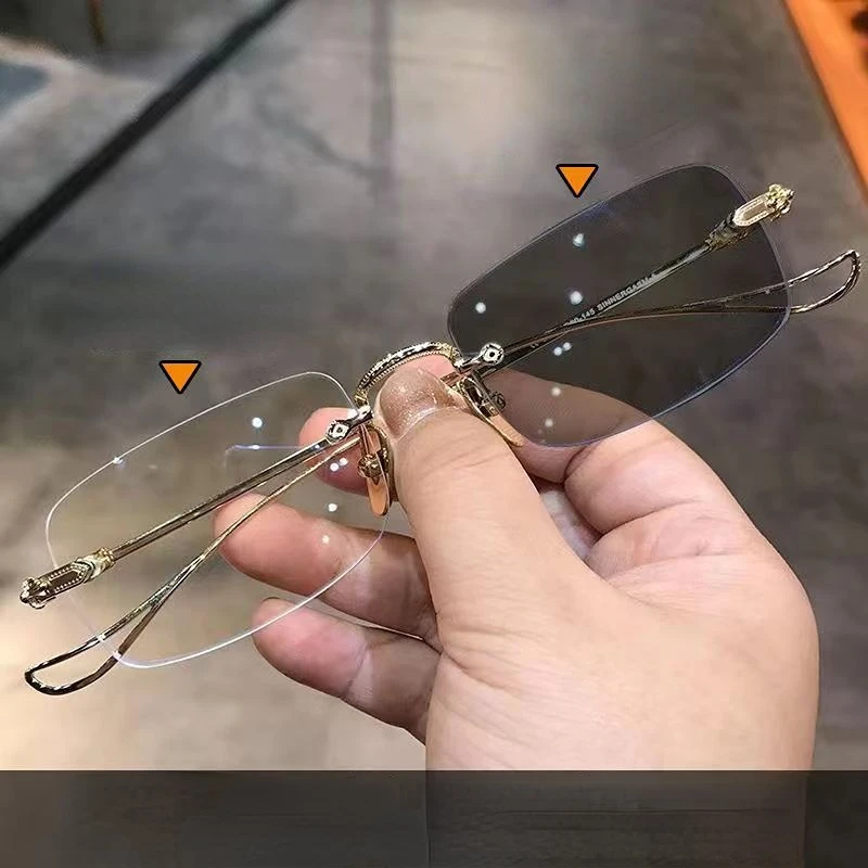 Photochrome Anti-Strahlungs-Rahmenlose Brille für Damen und Herren, randlose Farbtöne, randlose Brille, Computer, Anti-Blaulicht, 2-in-1 – Detail 7