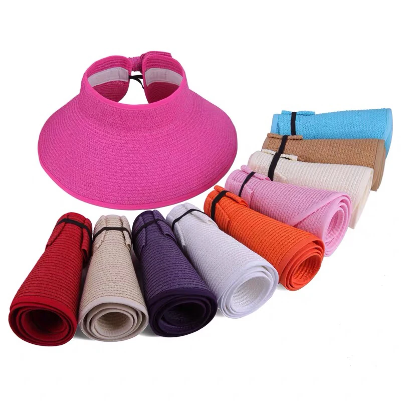 Summer Sun Protection Straw Travel Hat Big Brim Empty Top Cap Floppy Foldable Outdoor Beach Caps Visor Gorras