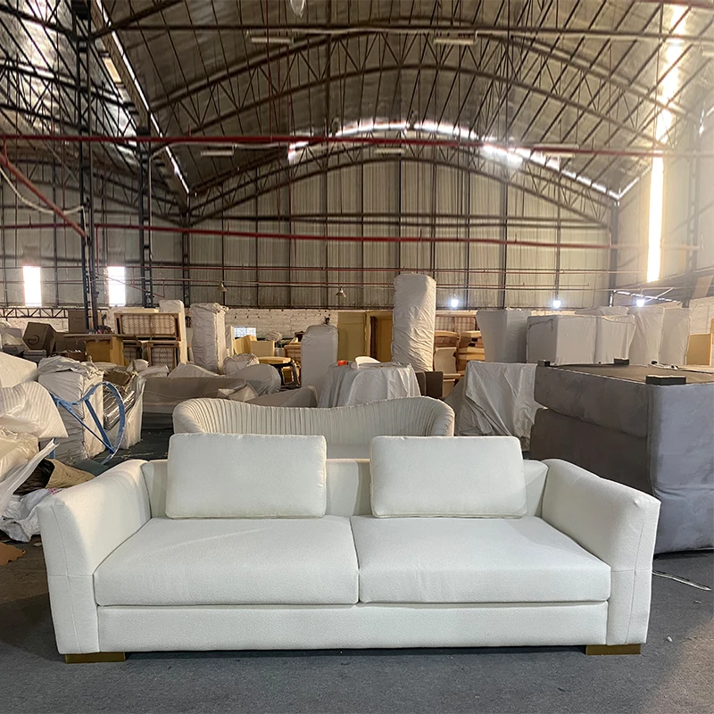 Manufacturers direct supply Nordic beige simple style stainless steel base living room cloth fabric sofa set