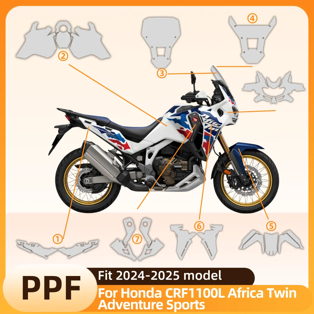 

Для Honda CRF1100L Africa Twin Adventure Sports 2024 2025: Комплект защитной пленки TPU PPF для всего кузова, обтекателей и бака, самовосстанавливающаяся