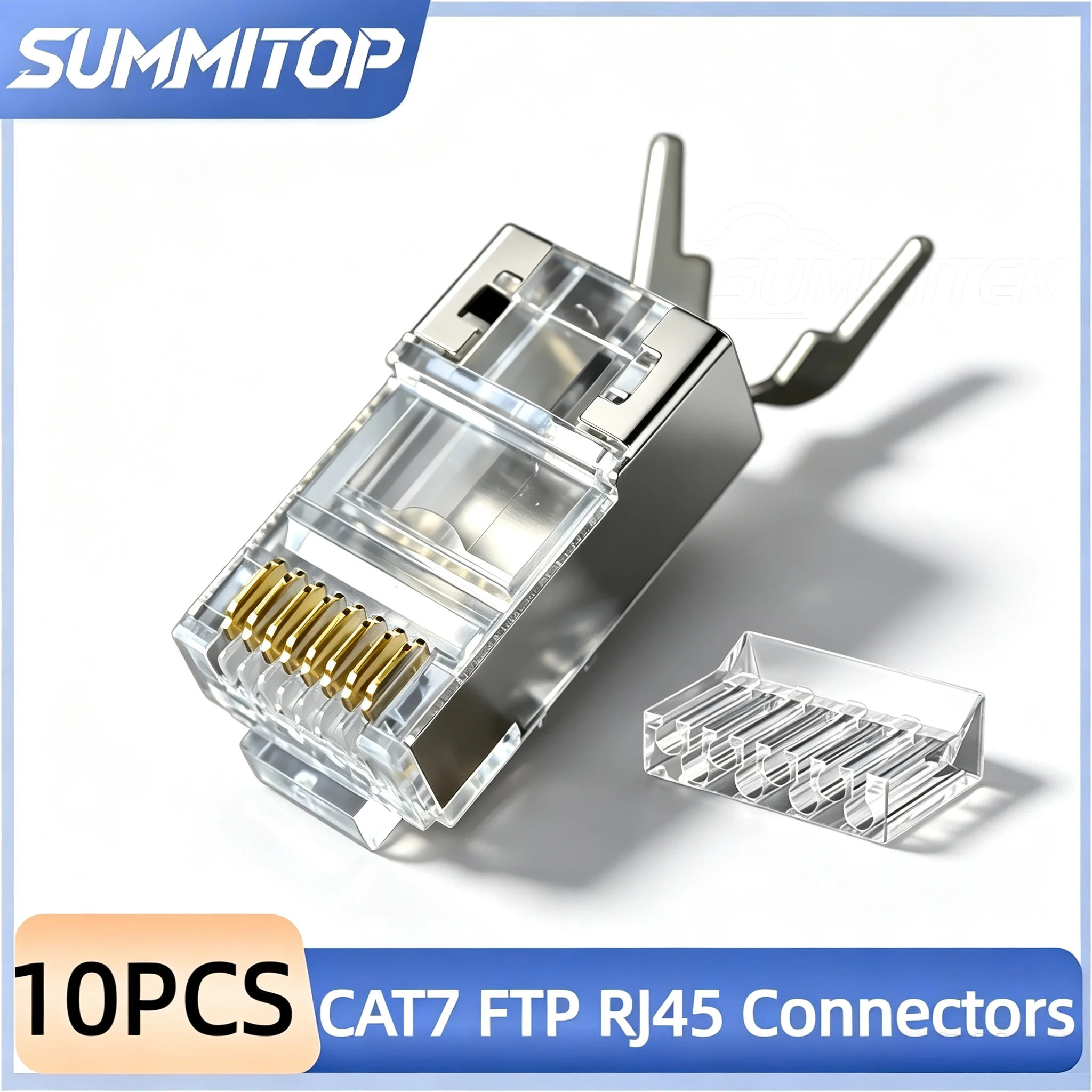 SUMMITOP 10/20/30PCS RJ45 Cat7 Shielded Connectors Crystal End Gold-Plated 8P8C Crimp UTP Ethernet Modular Plug