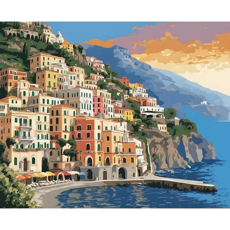 Mediterranean cliff village painting by numbers kit Mediterranean cliff village painting by numbers kit
