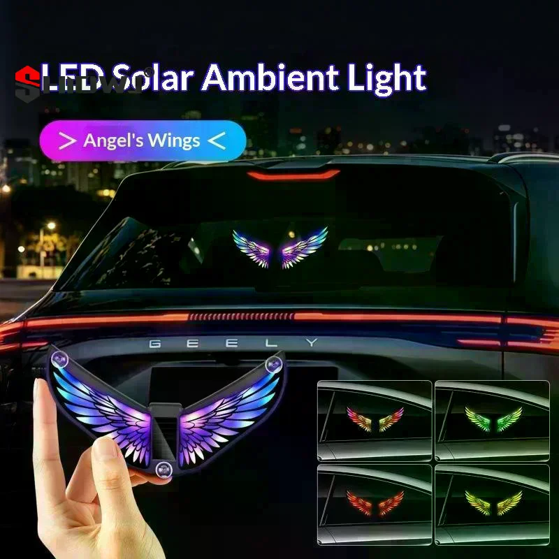 Solar Car LED Colorful Ambient Strobe Warning Light Type-C Dual Charge Dual Sensor Multi Modes Universal Interior Car Decor Lam