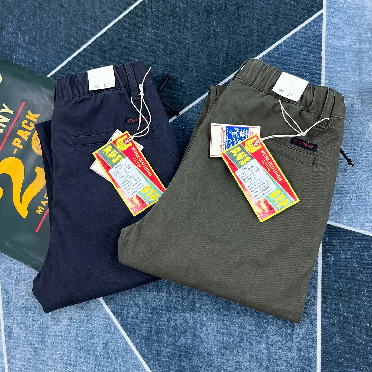 100% 면 캐주얼 바지 남성용 가을 미국 레트로 스트레이트 바지 끈 조임식 신축성 있는 허리 바지