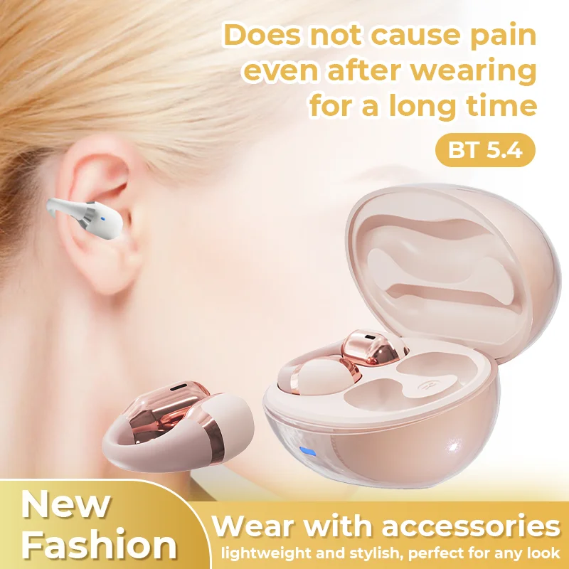 

Open Ear Clip on Headphones BT V5.4 Wireless Clip on Earbuds with 400mah Charging Case 7h Playtime Clip on Earbuds