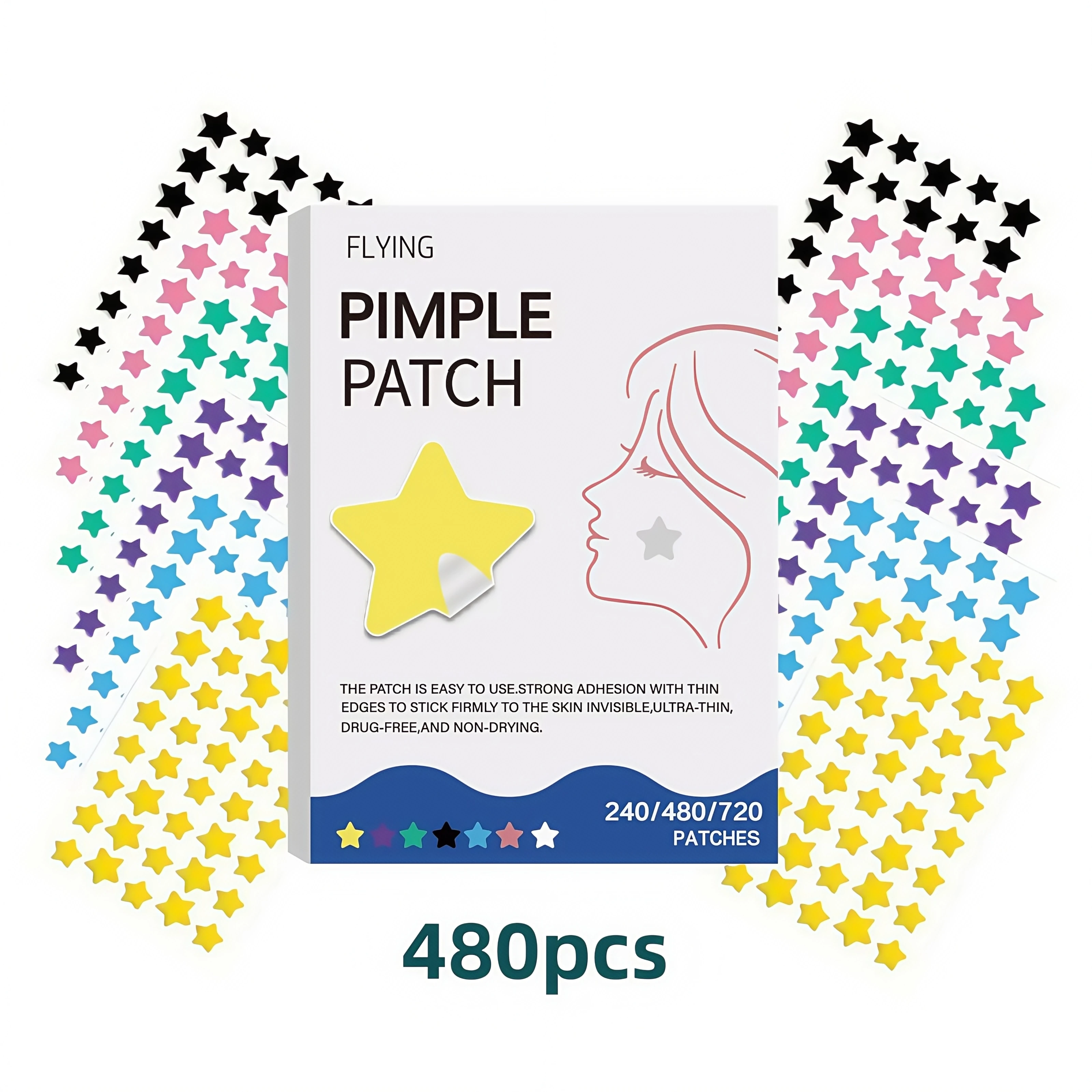240-480-720PCS　Multicolor Star Pattern Pimple Patches Invisible Absorbing Blemish Sticker