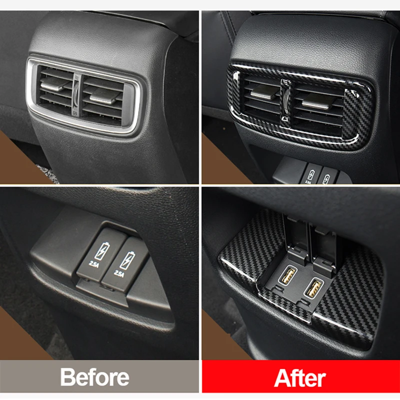 For Honda CRV CR-V 5th 2017 2018 2019 2020 2021 2022 ABS Car Rear Armrest USB Charging Port Decoration Frame Cover Trim Sticker