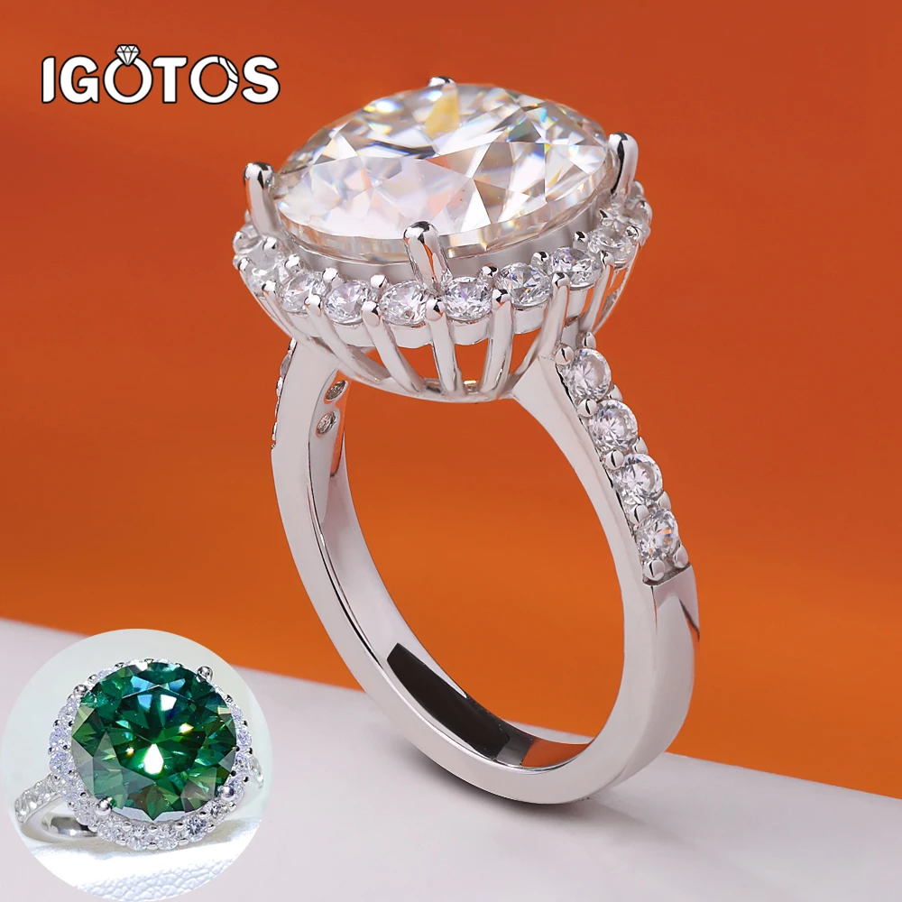 

IGOTOS 10ct Real Moissanite Diamond Rings for Women Round Sparkling S925 Plated with 18K Genuine Gold Wedding Bands Jewelry