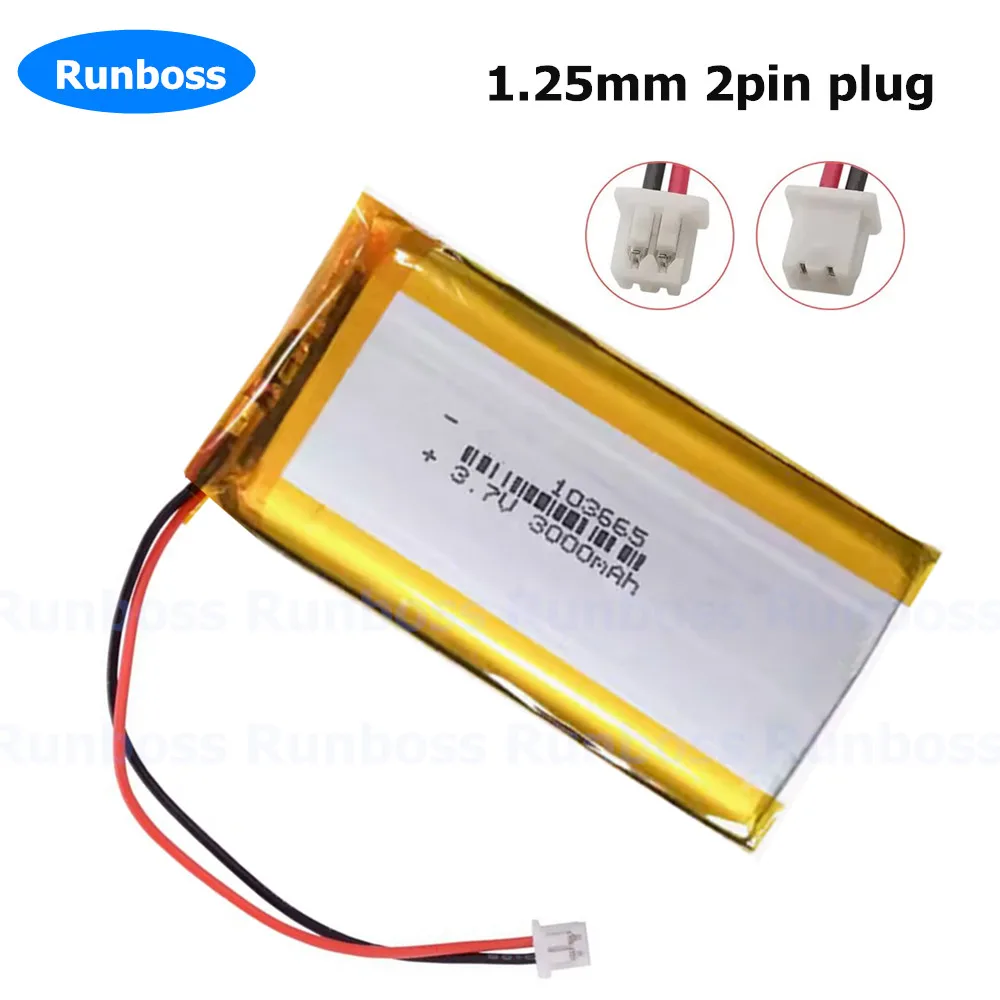 1-10Pcs 103665 Lithium Polymer Battery 3.7V 3000mAh JST 1.25mm Plug For Open source console Miyoo Mini Plus Game Machine Battery